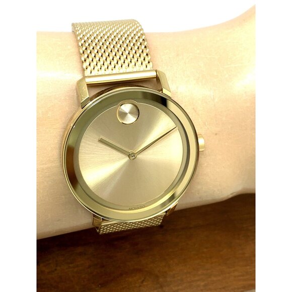 Movado Men's Watch 3600560 Bold Gold Dial Swiss Quartz Steel 40mm Mesh Band - Picture 11 of 14